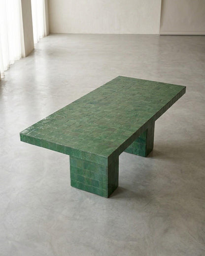 Moroccan Zellige Dining Table, Emerald Green, Handmade Mosaic Pedestal Table