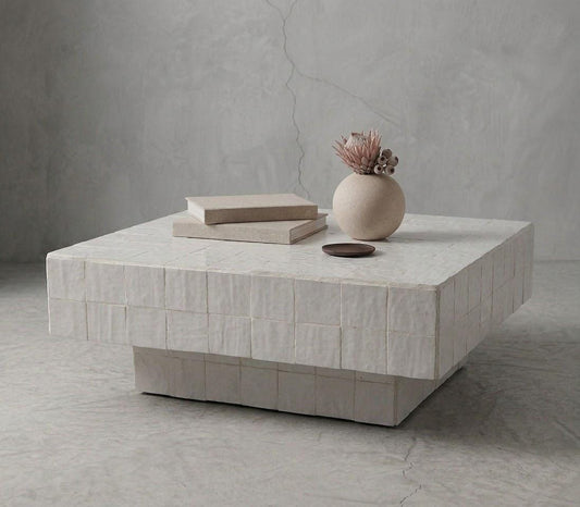 Square Moroccan Zellige Coffee Table | Luxury Handcrafted Mosaic Tile Furniture for Interior Design