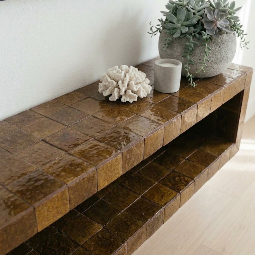 Chunky Zellige Wall Shelf, Handmade Moroccan Tile Floating Block, TV Console Shelf, Custom Length