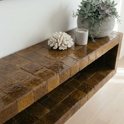 Chunky Zellige Wall Shelf, Handmade Moroccan Tile Floating Block, TV Console Shelf, Custom Length