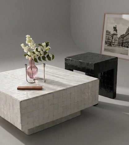 Square Mosaic Tile Coffee Table | Modern Moroccan Zellige Accent Table | Geometric Handmade Furniture