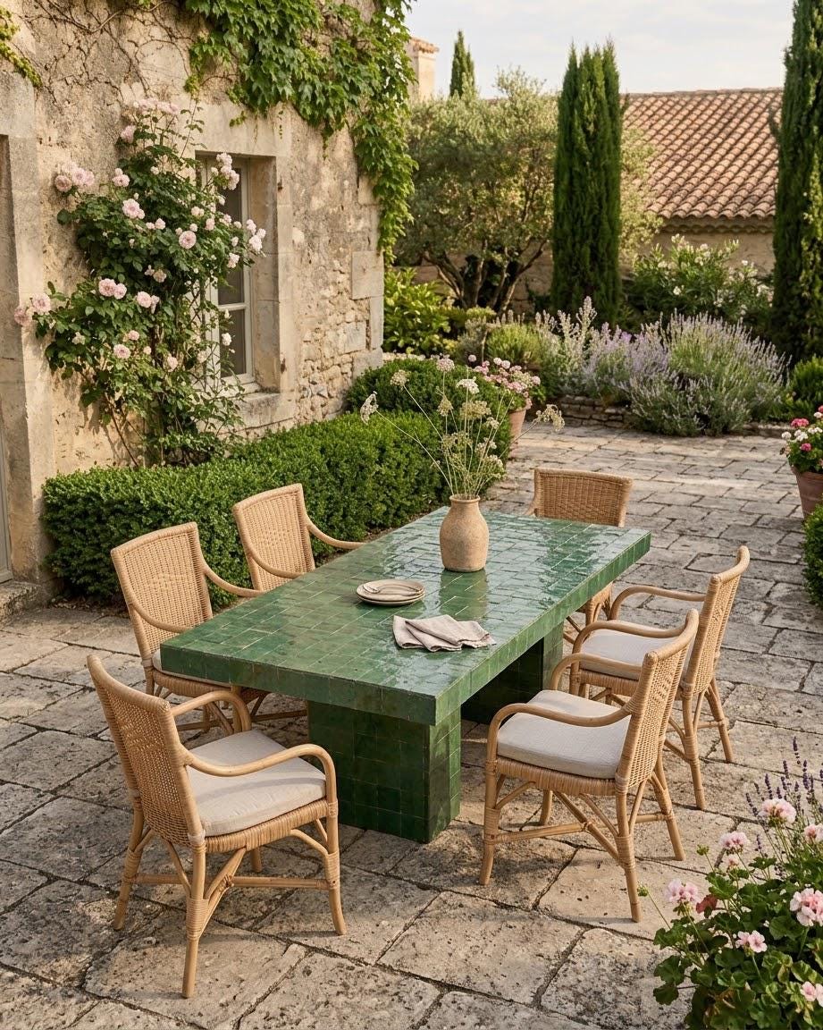 Moroccan Zellige Dining Table, Emerald Green, Handmade Mosaic Pedestal Table