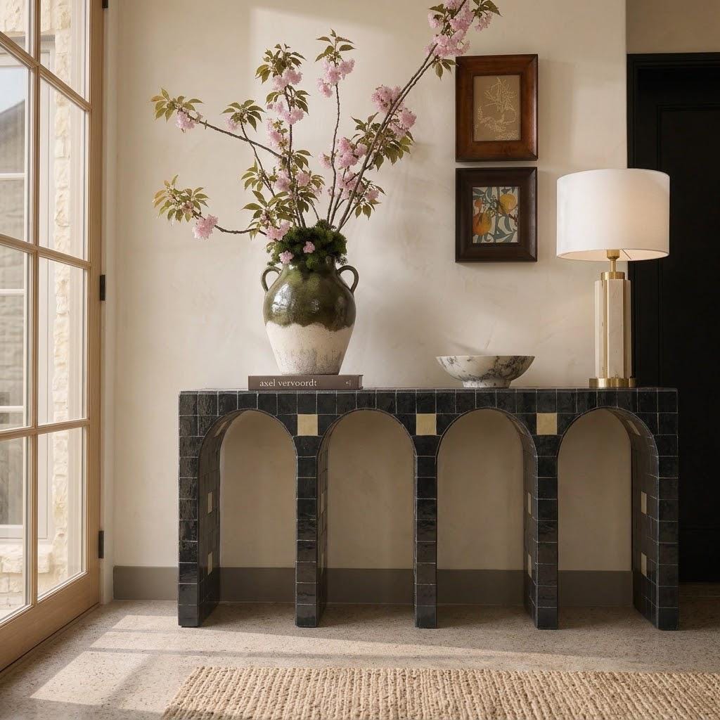 Zellige Arch Console Table | Handmade Moroccan Mosaic Tile | Entryway & Living Room Console, Custom Size