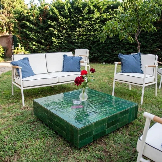 Moroccan Mosaic Coffee Table | Zellige Tile Handmade Art | Unique Square Statement Piece For Boho Interiors