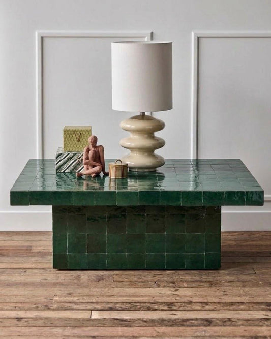 Rectangular Zellige Coffee Table | Southwestern Moroccan Tile Table | Terracotta & Geometric Design