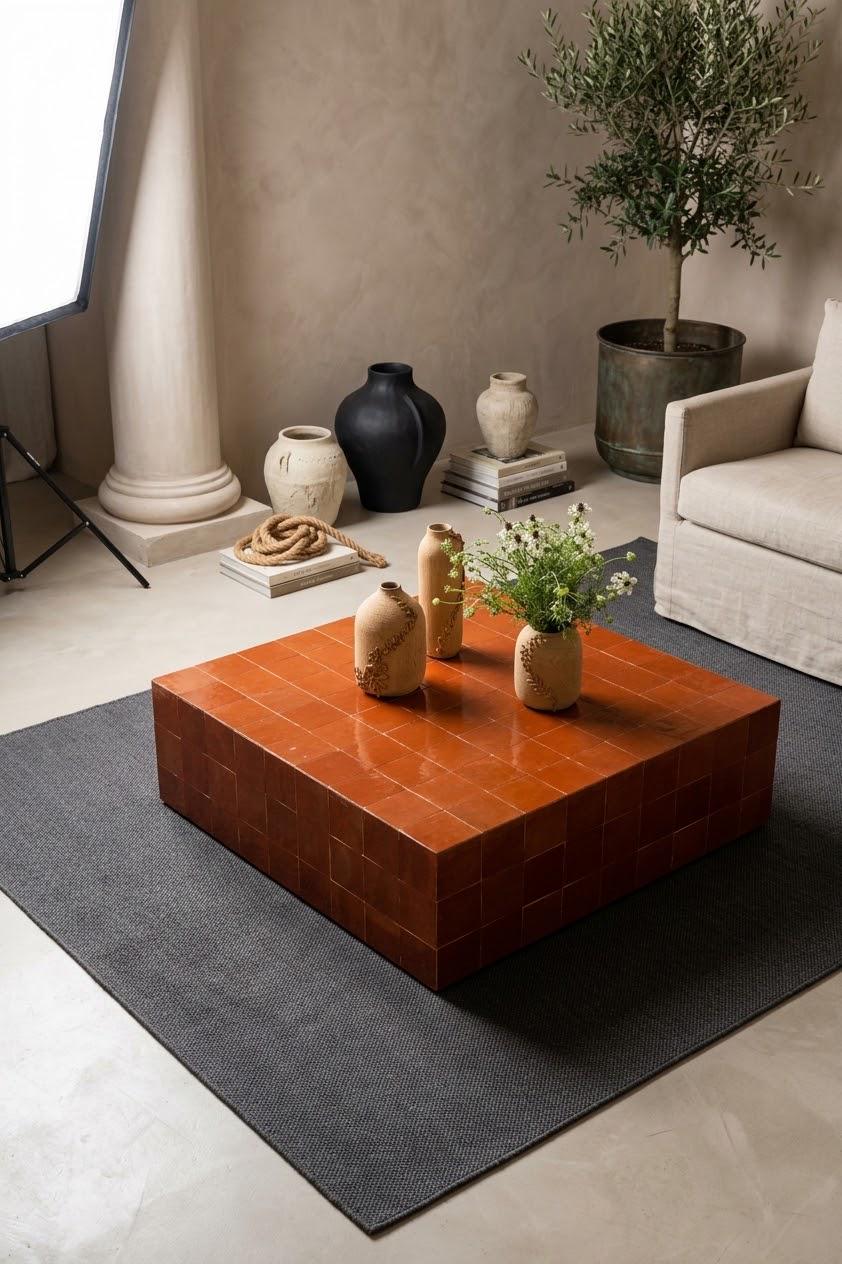 Moroccan Square Coffee Table | Handmade Zellige Mosaic Tile | Unique Boho Statement Piece