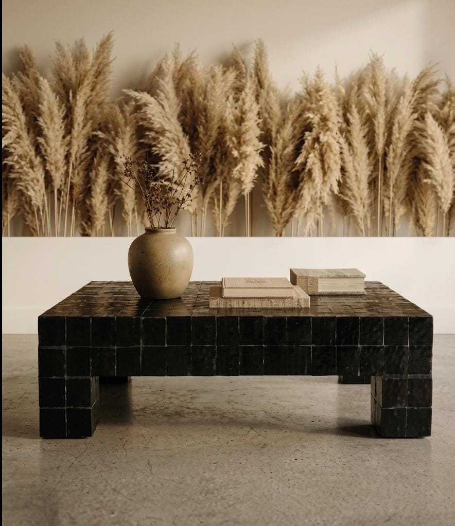 Handcrafted Moroccan Zellige Coffee Table – Beige Clay Tile, Customizable Size