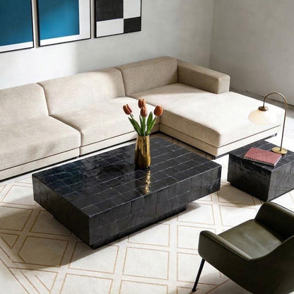 Handcrafted Zellige Coffee Table | Rectangular Fully Tiled Design | One-of-a-Kind Art Piece
