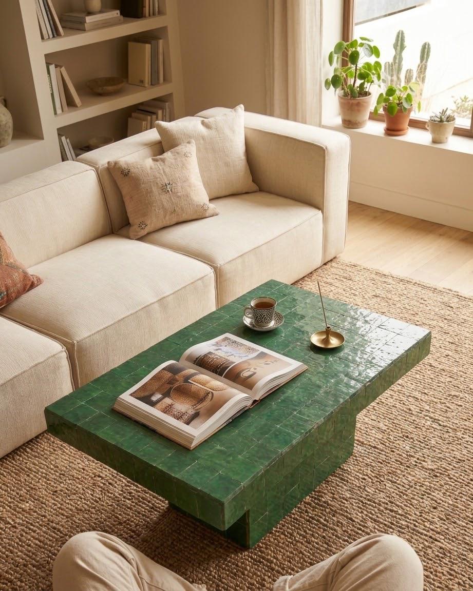 Moroccan Mosaic Tile Coffee Table | Handmade Zellige Design | Unique Artisan Statement Piece