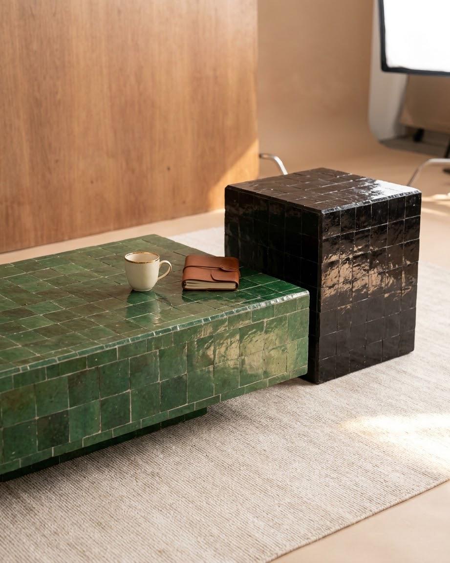 One of a Kind Zellige Coffee Table Rectangular | Hand-Set Moroccan Mosaic Tile | Artisan Made in Morocco