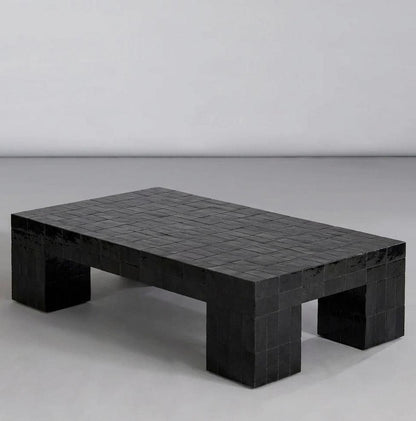 Handmade Moroccan Zellige Coffee Table | Seamless Beige Tile, Custom Size
