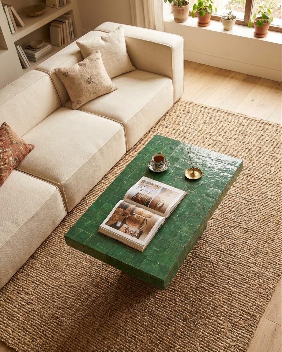 Moroccan Zellige Coffee Table | Mosaic Tile Art | Boho Chic Living Room Centerpiece