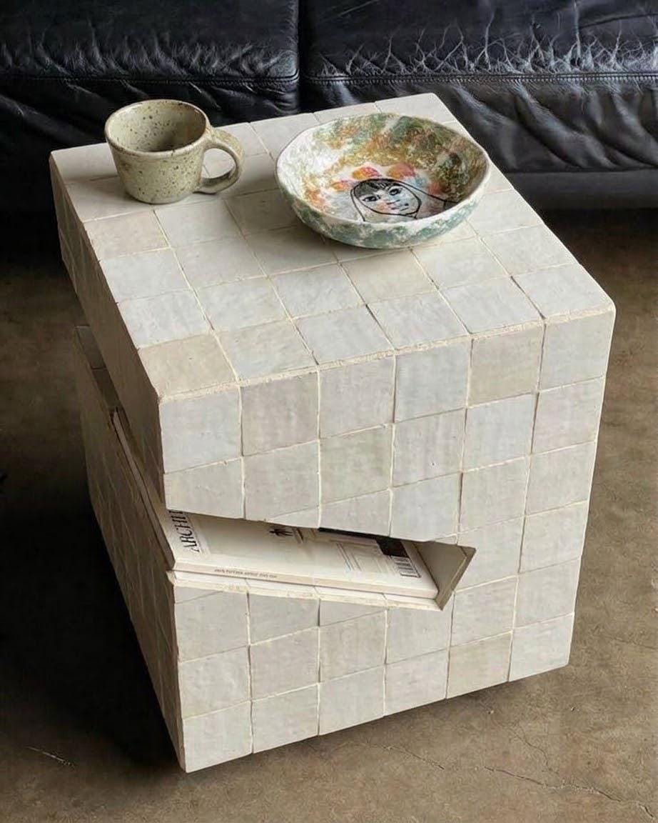 Zellige Cube Side Table with Hidden Drawer | Handmade Moroccan Mosaic Tile | Custom Color & Size