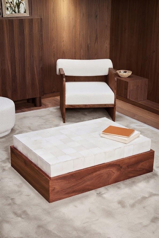 Zellige & Walnut Coffee Table | Handcrafted Mosaic Tile Top with Wood Base | Modern Moroccan Furniture