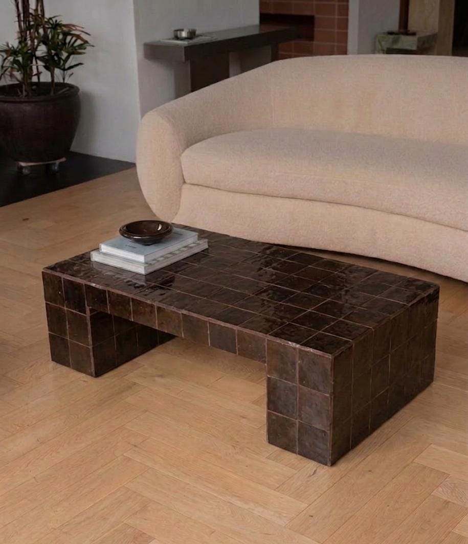 Handmade Moroccan Zellige Coffee Table | Seamless Tile Plinth, Custom Sizing