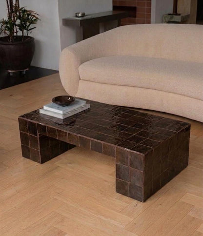 Handmade Moroccan Zellige Coffee Table | Seamless Tile Plinth, Custom Sizing