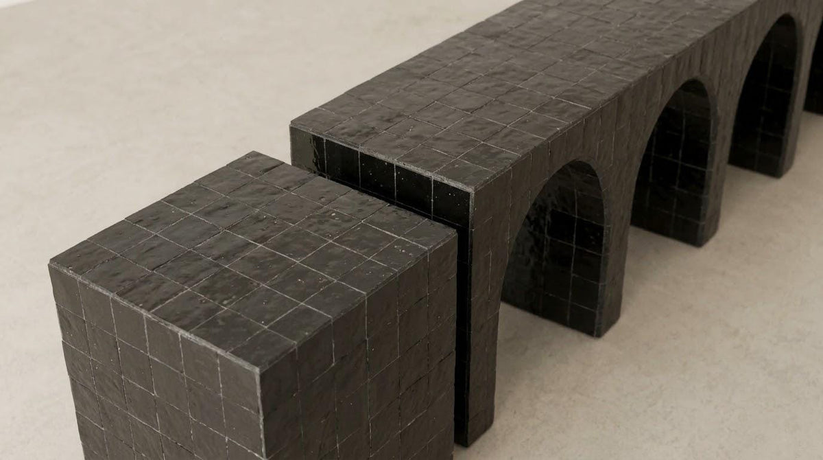 Handmade Zellige Console Table | Sculptural Arch Design | Artisan Moroccan Mosaic Statement Furniture