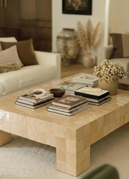 Handcrafted Moroccan Zellige Coffee Table –  Clay Tile, Customizable Size