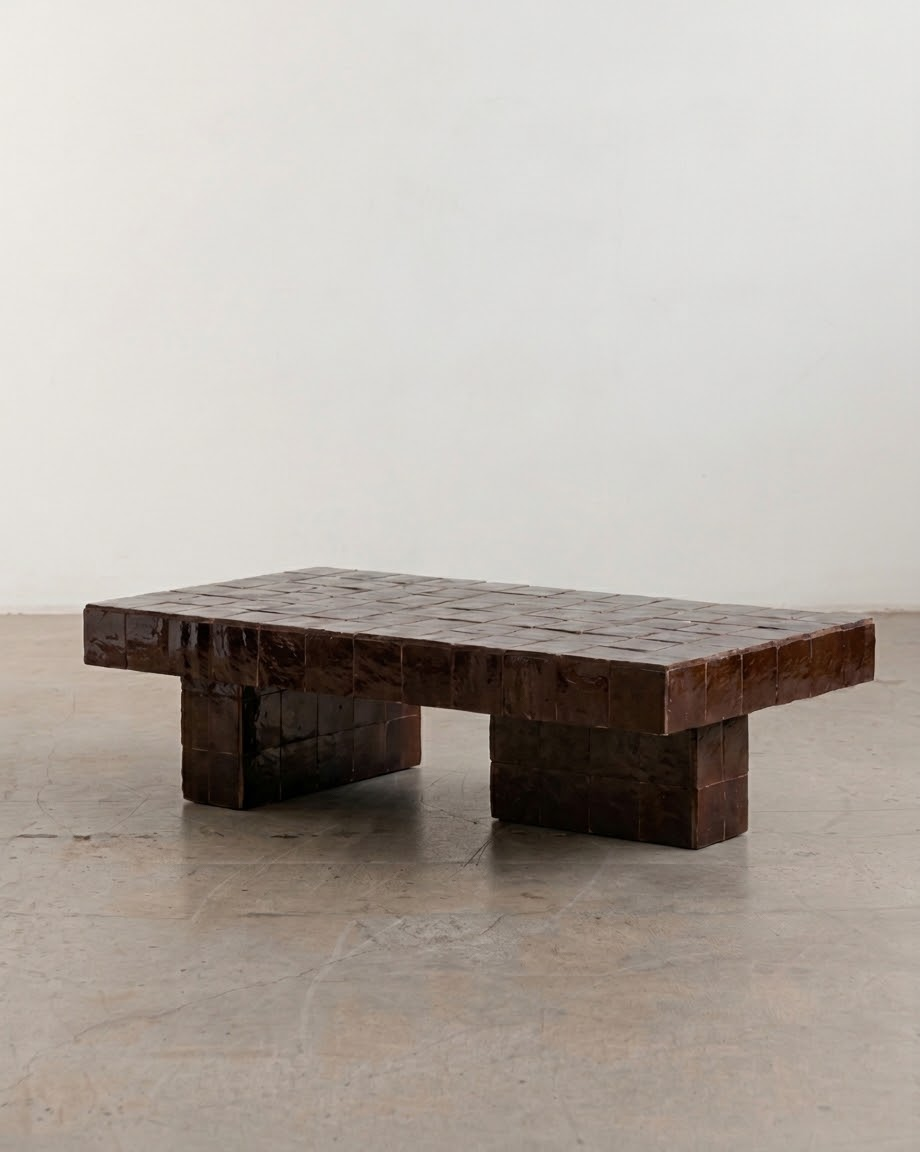 Handmade Moroccan Zellige Coffee Table | Seamless Tile Plinth, Custom Sizing