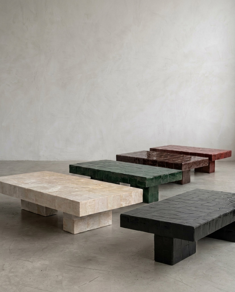 Handmade Moroccan Zellige Coffee Table | Seamless Tile Plinth, Custom Sizing