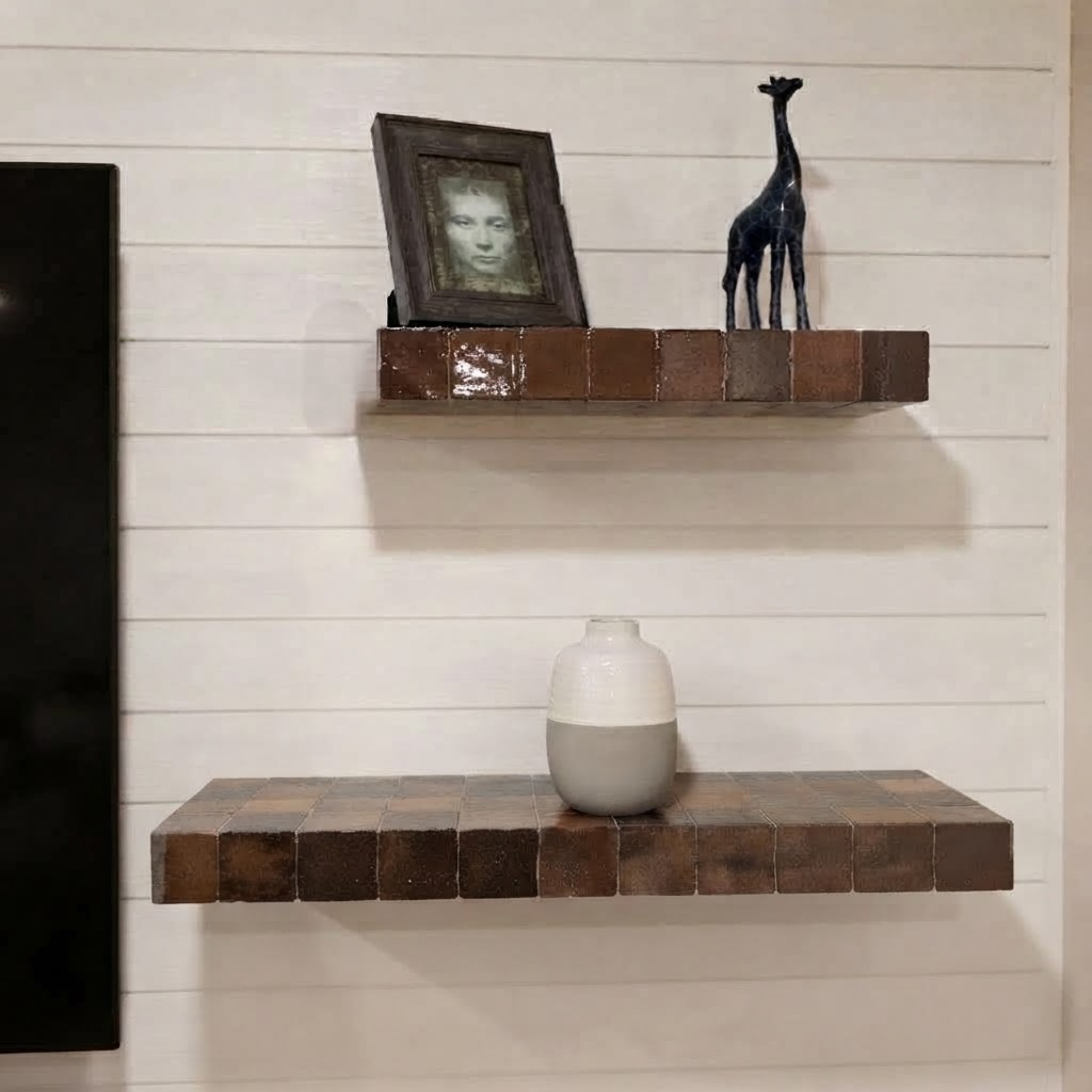 Handmade Zellige Floating Shelf, Moroccan Tile Wall Ledge, Made to Order