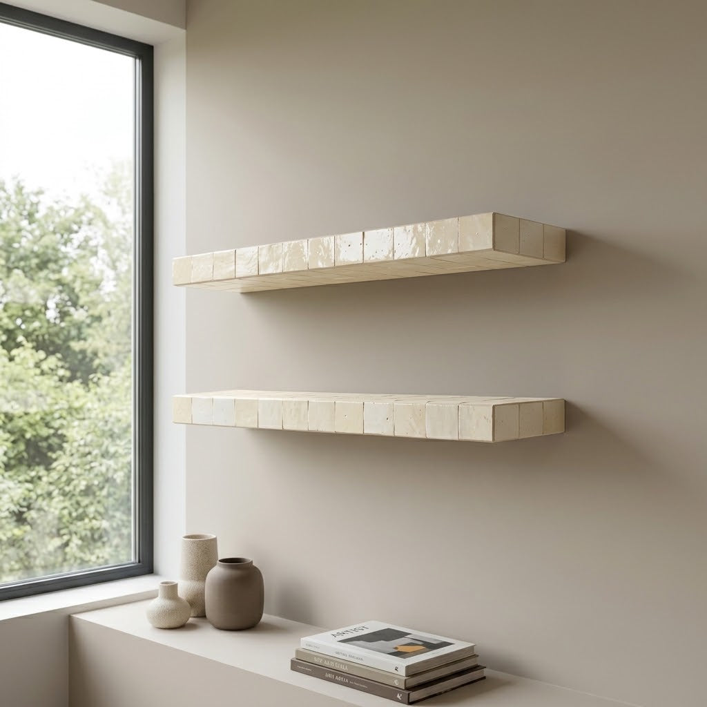 Zellige Floating Shelf, Handmade Moroccan Tile Wall Shelf with Hidden Bracket