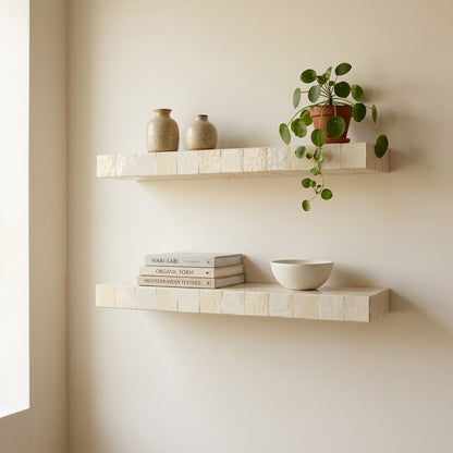 Zellige Floating Shelf, Handmade Moroccan Tile Wall Shelf with Hidden Bracket